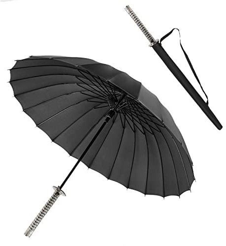 ZXF Paraguas de Metal Mango Largo Samurai Espada al Aire Libre Sun&Rain Paraguas a Prueba de Viento Personalizado Anime Negro Recto Paraguas