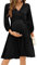 KOJOOIN Robe de maternité pour Femme Col en V Manches 3/4 Robe d'allaitement à Volants Robes de maternité avec Ceinture,Noir (Manches 3/4),M