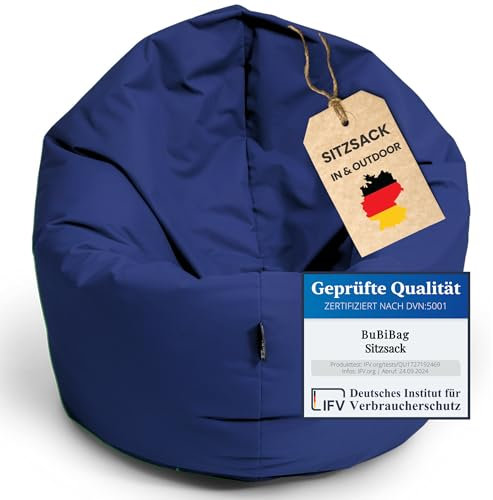 BuBiBag Sitzsack für Kinder und Jugendliche - geeignet als Bodenkissen, Sitzkissen oder als Gaming Sitzsack, geliefert mit Füllung (70 cm Durchmesser, Dunkelblau)