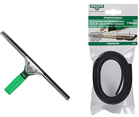 Unger 45cm ErgoTec Window Squeegee - Rubber Blade, 106cm Adjustable Size, Window Cleaning Squeegee Blade Replacement