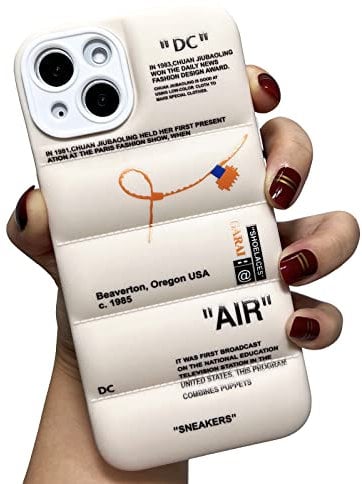 GaraiCkeey Sports Shoes Brand Puffer Silicone Phone Case for iPhone 14 6.1 inch, Sneakers Ins Classic Cool Label Pattern Soft TPU Full Body Protective Puffy Cover for iPhone 14 (White)