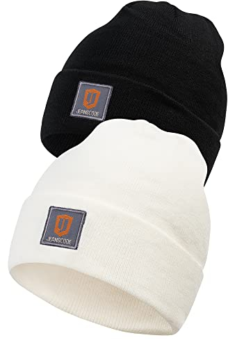 Indicode Herren Vulcano 2er-Pack Winter Mütze | Wintermütze Strickmütze Beanie Offwhite/Black, OS