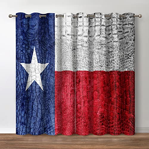 Jekeno Verdunkelungsvorhänge mit Texas-Flagge, Raumverdunkelung, Fenstervorhänge, bemalt auf Krokodil, Schlangenhaut, patriotisches Emblem, Druck, Dekoration, Zuhause, 2-teiliges Set, 106.7x137.2 cm