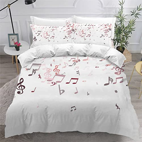AASIRA Notiz Bettwäsche 135x200 Kinder Bettwäsche Thema Musik Weiche Mikrofaser Bettbezug mit Reißverschluss Jungen Mädchen Bettwäsche-Set 3D Motiv Bettbezüge mit 2 Kissenbezug 80x80
