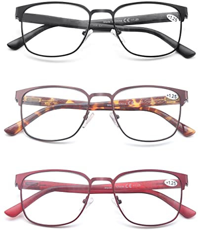 HEEYYOK Lesebrille Damen&Herren Blaulichtfilt Computer 3er Pack Quadratisch Metallrahmen Leser Brille Anti UV Schutz