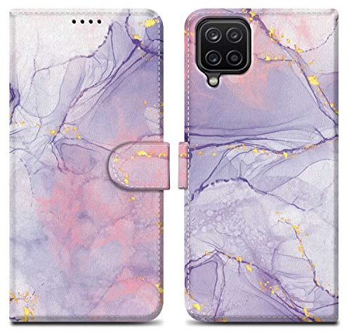 Cadorabo Hülle kompatibel mit Samsung Galaxy A12 / M12 - Design Pink Lila Marmor No. 5 - Schutzhülle mit Magnetverschluss, Standfunktion und Kartenfach