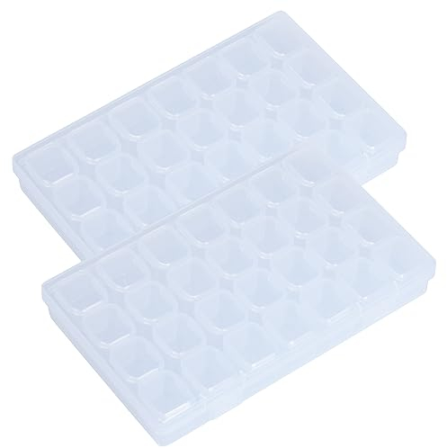 SUSNUAN 2 Pack Bead Storage Box, Diamond Painting Storage, 28 Grids Transparent Plastic Box Removable, Small Jewellery Craft Storage Compartment Storage Boxes for DIY Nail Art Accessories