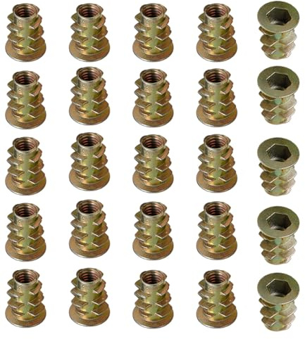 YoiYee M4 x 10mm Wood Insert Hex Socket Nuts - Threaded Flanged Hex Socket Nut Insert for Wood Furniture, DIY Projects - 25 Pack