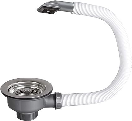 ARA CHOICE Kitchen Sink Waste Basket with Overflow Kit - Stainless Steel Sink Strainer and Square Overflow Head with PVC Pipe (Grey)