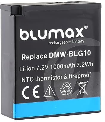 Blumax Akku kompatibel mit Panasonic DMW-BLG10 / DMW-BLG10E |- 1000mAh -| NTC-Sensor & V1-Gehäuse für Lumix DMC-GF6 GX7 III GX80 DMW-BLE9 E BP-DC15 E
