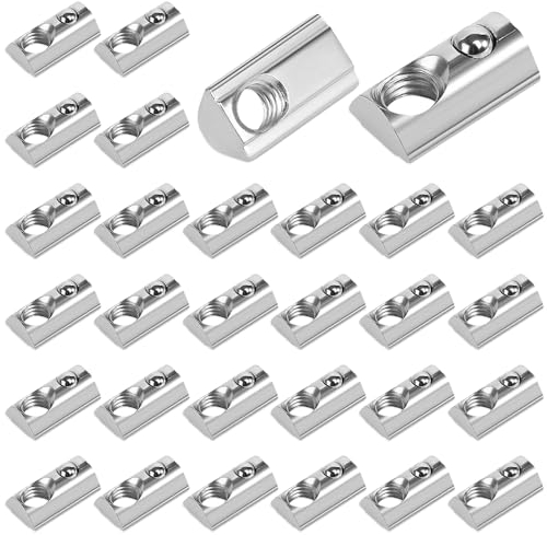 mizikuu 30 Piezas M8 Tuercas Correderas en T, Tipo M8 Tuercas Martillo con Resorte de Bola, Europea Perfiles de Aluminio Tuercas de Resorte, Acero al Carbono T Ranura en T Tuerca Martillo Sujetadores