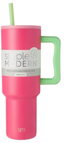 Simple Modern 40 oz Trek Tumbler with Handle and Straw Lid | Cup Holder Friendly Insulated Stainless Steel Travel Mug | Watermelon Splash