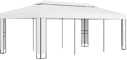 HEYBB Pavillon mit Doppeldach 3 x 6 m Weiß Freistehend Winterfest Carport Wasserdicht Pavillon Metall