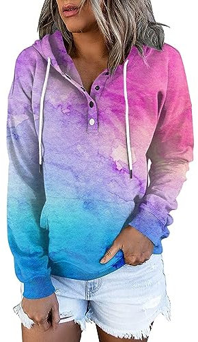 Generisch Hoodie Damen, Kapuzenpullover Knopfleiste Hoodie Langarm Frühling Und Winter Sweatshirt Oberteil Pulli Hoodie Kleid Grunge Mütze Y2K Damen Baumwolle Yk2 Clothing Hoodies (XL, Rosa)