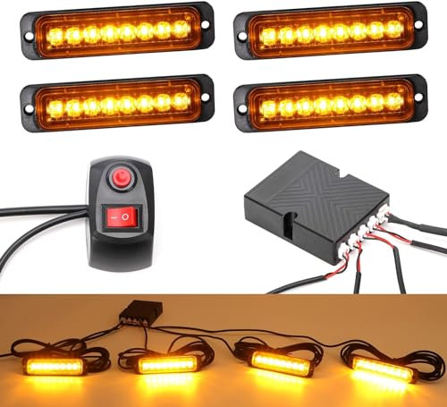 ROUTEKING 4 x 8LED Frontblitzer - Notfall-Flackern Blinklicht Warnleuchte für Auto, LKW, Truck, Anhänger, Wohnwagen, (Amber)