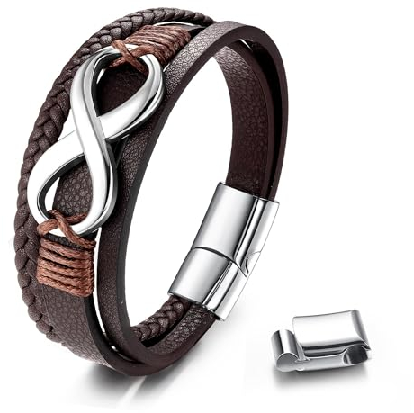 JeweBella Lederarmband Herren Männer Geflochtenes Armband Wrap Bracelet Men Edelstahl Magnetverschluss Armband Herren Leder Punk Vintage Armbänder in Schwarz & Braun