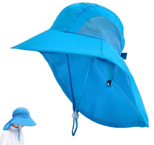 SZETOSY Kids Sun Hat with Neck Flap - Adjustable Summer Hat Wide Brim for Toddler and Boys Girls,Aged 2-10