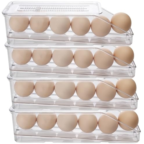 OKVGO Egg Holder for Refrigerator, Automatically Rolling 4 Tier Egg Dispenser Storage Tray Container Rack for Kitchen Fridge Countertop (3)