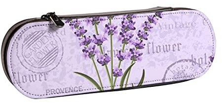 FLYIFE Federmäppchen und Make-up-Tasche aus Leder mit Eis- und Waffelmuster, für Studenten, Schule, Büro, Universität, Schreibwaren-Tasche für Stifte, Schlüssel und mehr, Lavendel-Stempel,