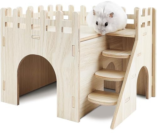 Highland Farms Select Hamster House, Double-Decker Hut with Slide, Cage Accessories, Small Animal Habitat Decor