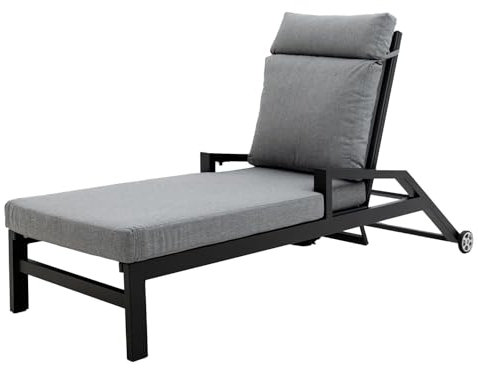 OUTLIV. Gartenliege Perth - Aluminium/Textilene, rostfrei, rollbar, Anthrazit/Hellgrau, 190x50x65,5 cm