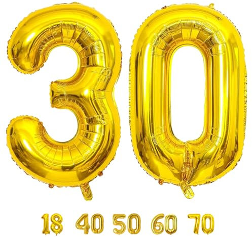LAC EVERYTHING EVERYWHERE Luftballon 30 Zahl – Goldene 65cm - Luftballons 30. Geburtstag Frauen & Männer – Riesen Ballon – Helium geeignet