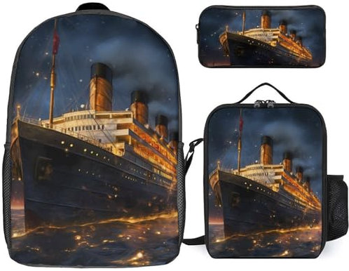 Titanic Cruise Ship Voyage - Juego de 3 mochilas para laptop de 17 pulgadas, mochila ligera con lonchera y estuche para lápices para viajes y trabajo