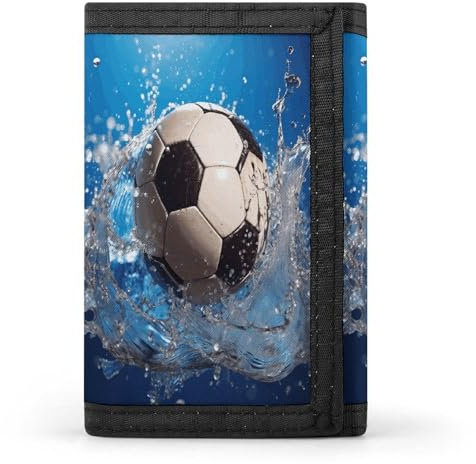 SKTNBM Dreifach gefaltete Geldbörse, Fußball-Wasserdruck, schmale Brieftasche, Vordertasche, beste dreifach gefaltete Herren-Geldbörse, schlank und elegant für Männer und Frauen, Schwarz,