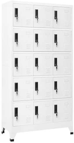 IKAYAA Spind Schrank Schließfachschrank mit 15 Fächern Metallspind Metallschrank abschließbar Büroschrank astahlschrank Spind Umkleideschrank -Weiß-Mit 15 Schließfächern