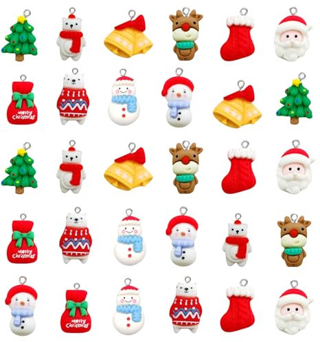 YUEXNKO Mini Adornos de Navidad, 30pcs Mini Adornos Navideños de Resina, Mini Colgantes Resina Navideñas, Navidad Colgante Decoración, Mini Adornos de Árboles de Navidad, para Manualidades Navideñas