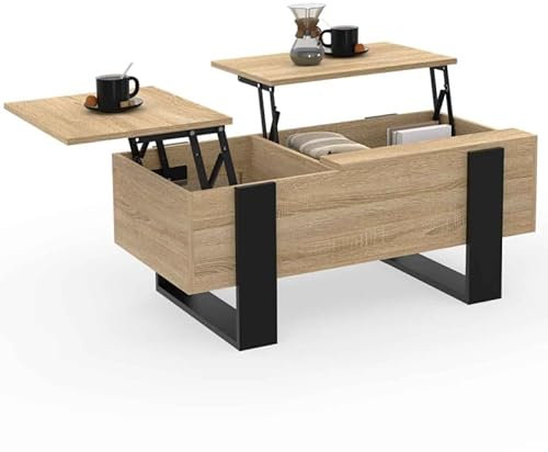 IDMarket - Table Basse 2 Plateaux relevables Phoenix Bois et Noir