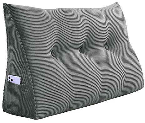 BNCKTRD Rückenkissen Keilkissen Rückenlehne Kissen für Bett Sofa Kopfteil Gepolstert Bettkissen Wandkissen Sofakissen Groß Rueckenkissen Couchkissen Dekokissen Kordsamt Grau 100cm