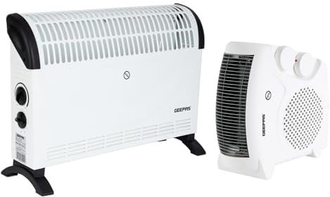 GEEPAS 2000W Convection Heater & Fan Heater Combo Set | Convector Radiator Heater, 3 Heat Settings (750/1250 / 2000 W) | Portable Upright Fan Heater, 2 Heat Settings 1000-2000W with Cooling Option