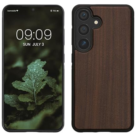 kwmobile Hülle kompatibel mit Samsung Galaxy S25 Hülle - Holz Case - stoßfestes Handy Cover - TPU Handyhülle in Dunkelbraun