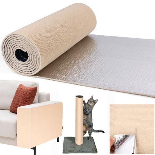 Tappeto Tiragraffi Per Gatti 300 * 40cm Autoadesivo Antigraffio Gatto Divano, DIY Climbing Cat Scratcher, Parete per Gatti Torre per Proteggere Tappeti Divani Khaki