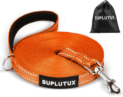 SuplutuX Schleppleine für Hunde, Laufleine für Hunde mit Reflektorstreifen, 360° Drehbarer Karabinerhaken, Leicht & Langlebig, Ideal für Rückruf und Gehorsamkeitstraining (Orange, 5m/16ft)