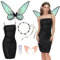 Joellfuner Elfen Kostüm Damen, Feen Kostüm Damen, Waldfee Kleid Damen mit Fee Flügel & Elfenohren & Blumenkranz, Märchenwald Kostüm Damen für Erwachsene Karneval Cosplay Forest Fairy (M)