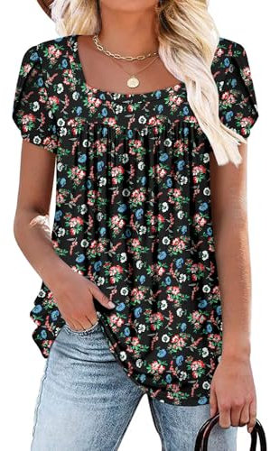 CHICZONE Ladies Petal Short Sleeve Tunic Shirts for Leggings Ladies Summer Square Neck Blouse Tops
