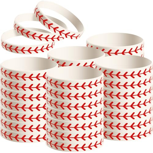 JOVITEC 48 Pcs Baseball Bracelet Baseball Party Favors Softball Wristband Silicone Bracelet Gift for Softball Player and Teams
