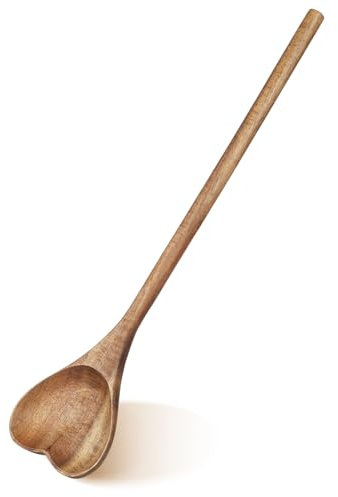 SHINEOFI Heart Shaped Wooden Spoon 11.2 Inch Long Handle Wooden Spoon Portable Serving Mixing Spoon Love Spoon for Cooking Kitchen Utensils Reusable Teaspoon Dessert Stirring Spoon