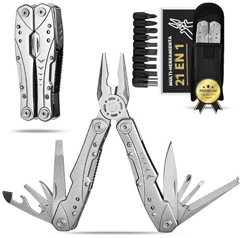 Multitool 21 en 1 de Acero Inox alicates multiusos, navaja tactica, multiherramienta bicicleta, alicates electricista, camping accesorios, navajas multiusos con bloqueo de seguridad y funda