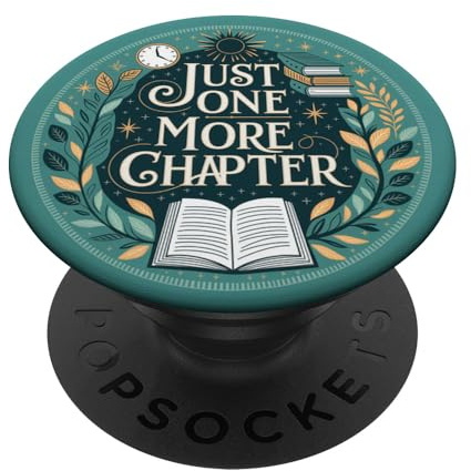 Just One More Chapter Bookish Book Reading Botanical Teal PopSockets Adhesive PopGrip