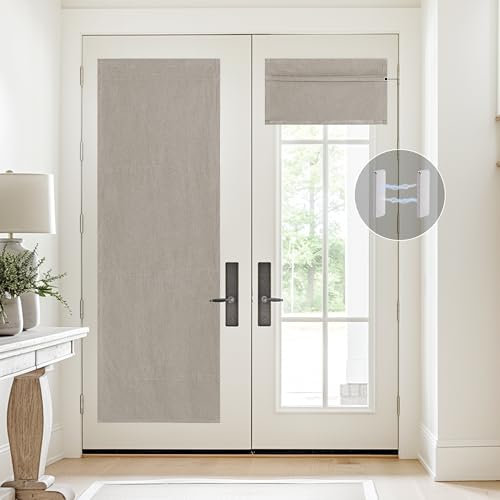 StangH 100% Blackout Cordless Roman Shades, Linen Portable Privacy Blind with Magnets for Bedroom Nursery Thermal Insulated French Door Window Shade, Greyish Beige, W 26 x L 64, 1 Panel