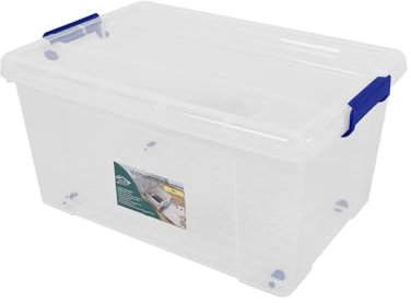 JARDIN202 - Cajas de Almacenamiento Transparentes con Tapa Azul | Caja de ordenación | Pack 6 uds (80L)
