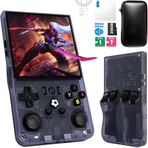 R36MAX Retro Handheld Game Console,Game Console with 256GB TF Card, 40000+ Classic Games,Video Games 4.0 IPS HD Screen 4000mAh Rechargeable Portable Video Console Pocket Arcade-Transparent Grey