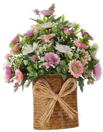 Sharplace Front Door Hanging Basket Wreath Artificial Eucalyptus Leaves Garland Artificial Daisy Flowers for Yard Holiday Patio Summer