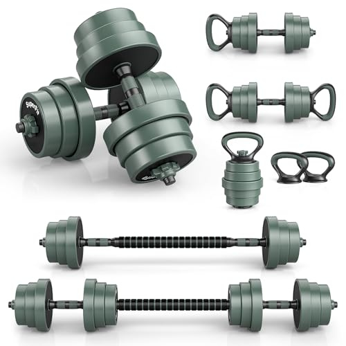 COSTWAY 4-i-1 hantlar set 20 kg, justerbart hantelset, inkl. konsthantel, skivstång, kettlebells och push-ups, dumbbell set med anslutningsrör för styrketräning, hem, gym