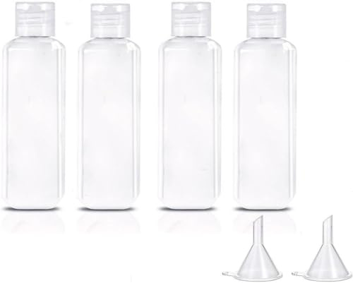 LECUNE 4 Stück Reiseflaschen Set mit Flip Cap, 100ml Leere Spender | mit 2 Stück Funnel