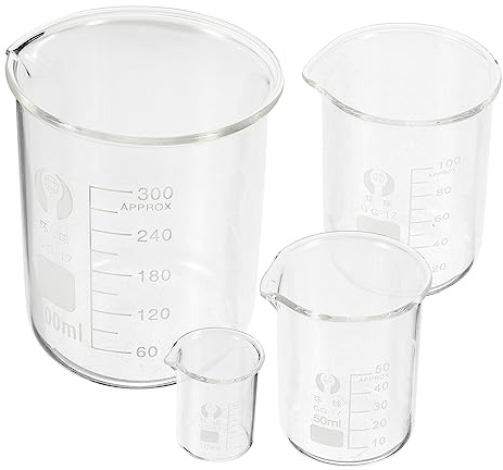 MUELODSIC 4pcs Chemistry Lab Glassware Kit Glass Beakers Scale Design Spout Appearance Design Glass Material Suitable for Scientific Experiment and Education