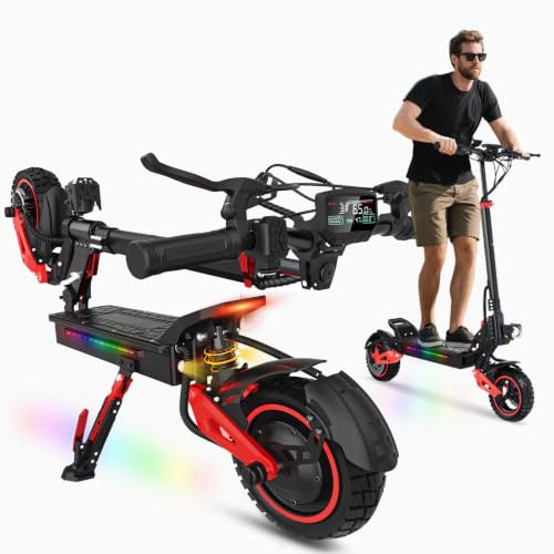 TYOKUM Monopattino Elettrico Adulto, 45-55KM 48V/18Ah, 10,5 pollici Fuoristrada Monopattino Elettrico Adulti Pieghevole, Doppio Ammortizzatore e Freni a Disco Anteriori e Posteriori, Carico 150kg